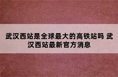 武汉西站是全球最大的高铁站吗 武汉西站最新官方消息